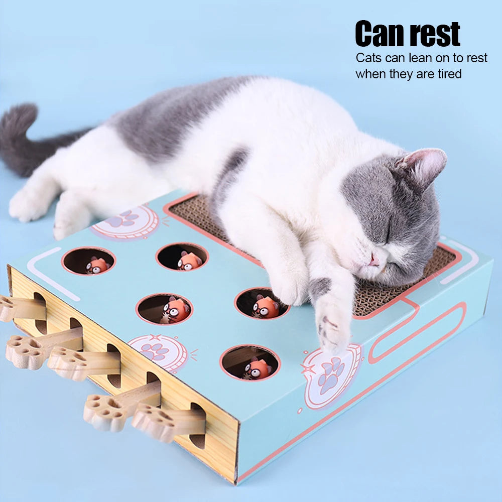Cat Hit Gophers Cat Toy Chase Hunt Mouse Cat Game Box 3 in 1 With Scratcher Maze Interactive Educational Funny Cat Stick