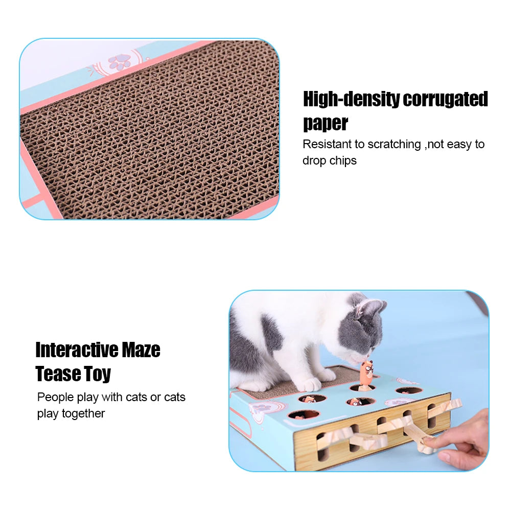Cat Hit Gophers Cat Toy Chase Hunt Mouse Cat Game Box 3 in 1 With Scratcher Maze Interactive Educational Funny Cat Stick