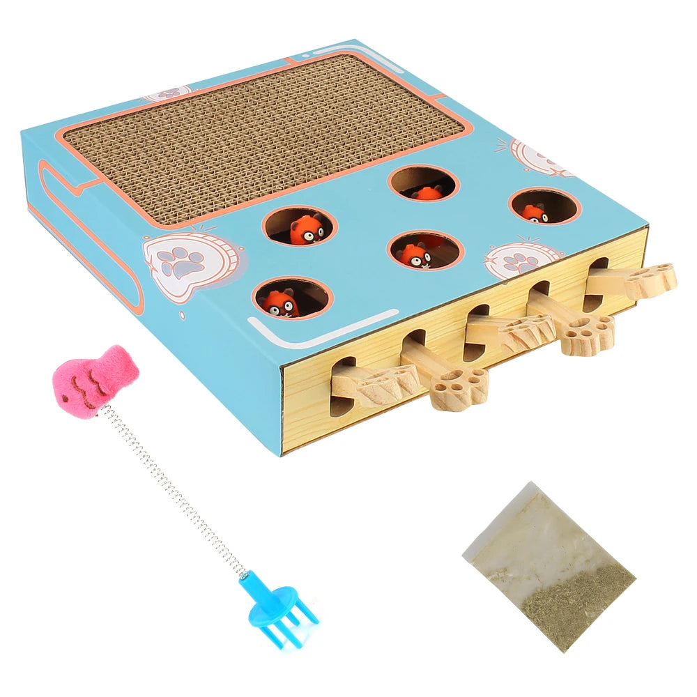Cat Hit Gophers Cat Toy Chase Hunt Mouse Cat Game Box 3 in 1 With Scratcher Maze Interactive Educational Funny Cat Stick