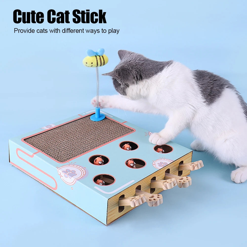 Cat Hit Gophers Cat Toy Chase Hunt Mouse Cat Game Box 3 in 1 With Scratcher Maze Interactive Educational Funny Cat Stick
