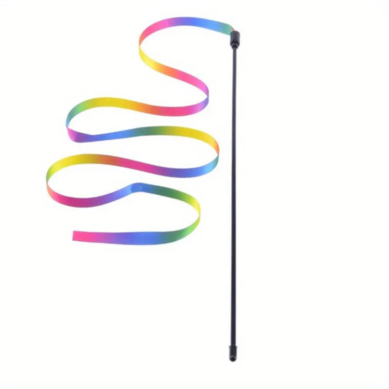 Interactive Cat Toys with Colorful Ribbon Strips Kitten Playing Teaser Wand Toy Cat Supplies