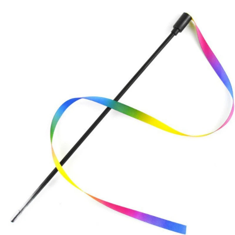 Interactive Cat Toys with Colorful Ribbon Strips Kitten Playing Teaser Wand Toy Cat Supplies