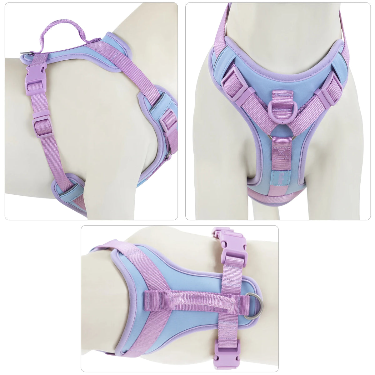Padded Polyester-Blend Dog Harness with Handle and Quick-Release Buckles