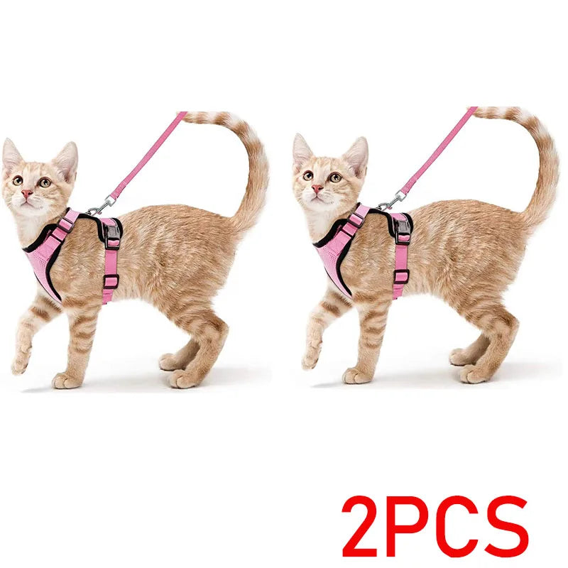 Easy Control Escape Proof Cat Harness and Leash - Soft Adjustable Vest Harnesses for Walking Cats MXQQY01
