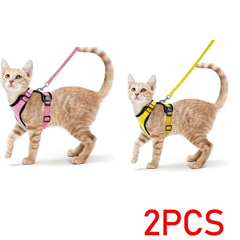 Easy Control Escape Proof Cat Harness and Leash - Soft Adjustable Vest Harnesses for Walking Cats MXQQY01