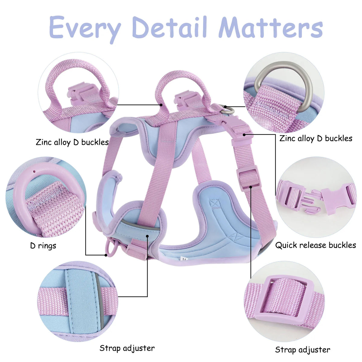 Padded Polyester-Blend Dog Harness with Handle and Quick-Release Buckles