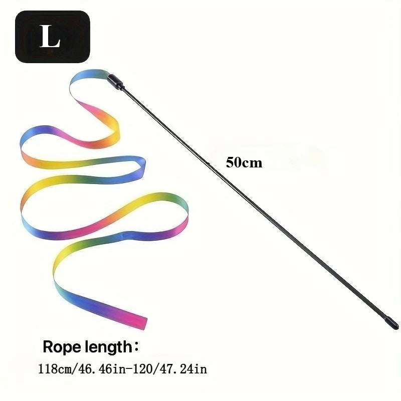Interactive Cat Toys with Colorful Ribbon Strips Kitten Playing Teaser Wand Toy Cat Supplies