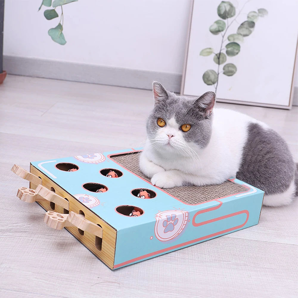 Cat Hit Gophers Cat Toy Chase Hunt Mouse Cat Game Box 3 in 1 With Scratcher Maze Interactive Educational Funny Cat Stick