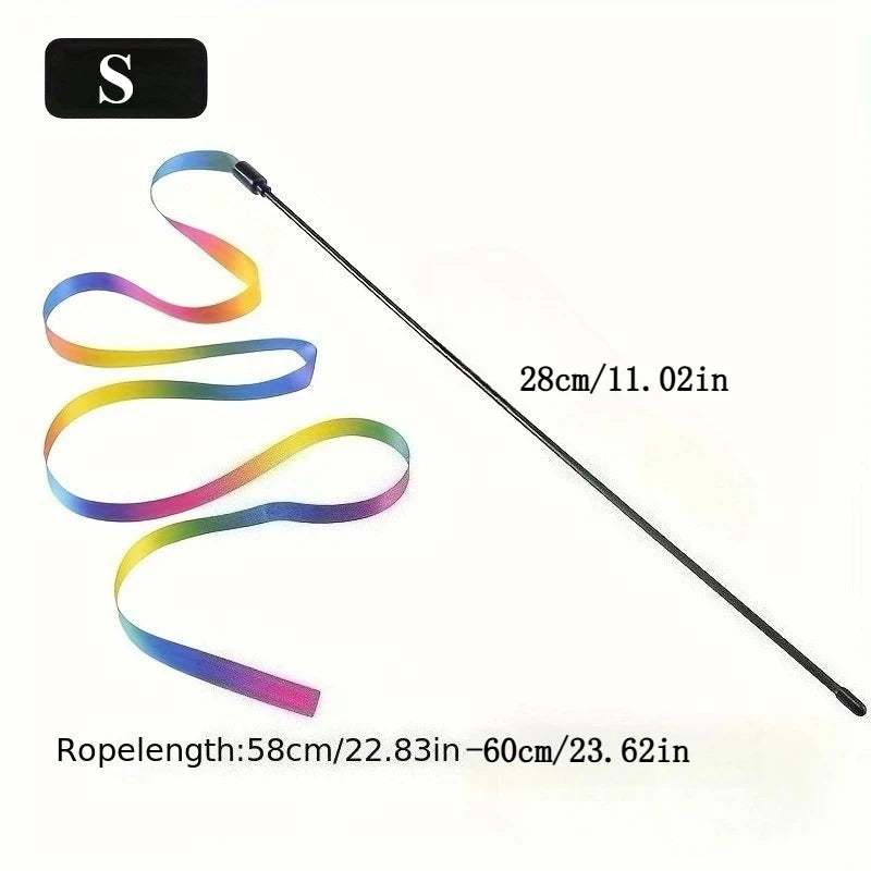 Interactive Cat Toys with Colorful Ribbon Strips Kitten Playing Teaser Wand Toy Cat Supplies