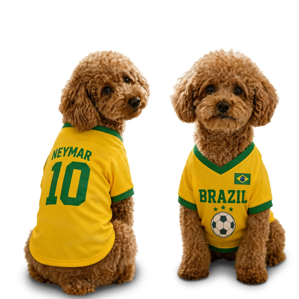 Polyester Dog Soccer Jersey with Brazil Flag Print